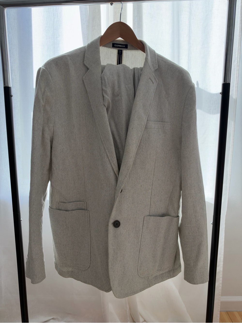 Express Men's Light Gray Casual Slim Dress Suit